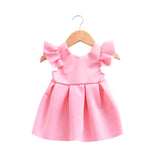 Summer Baby Girl Small Flying Sleeves Lace Bow Backless Princess Dress Newborn Clothes Children Simple Cotton 1st Birthday