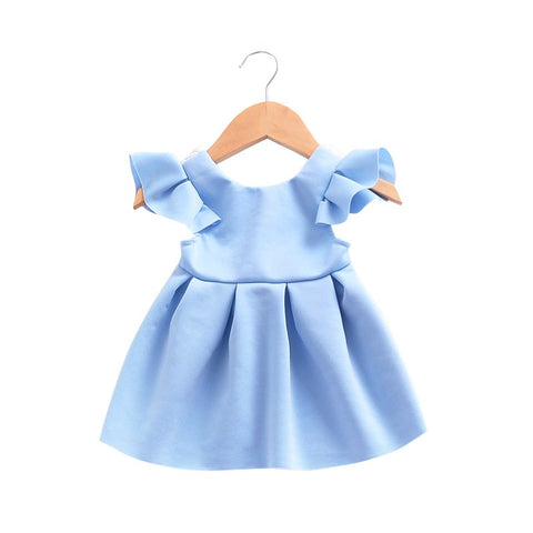 Summer Baby Girl Small Flying Sleeves Lace Bow Backless Princess Dress Newborn Clothes Children Simple Cotton 1st Birthday
