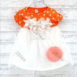 Summer Baby Girls Dress Kids Short Sleeve Dot Floral Print Crew Neck Tulle Lace Dress