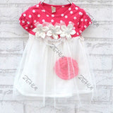 Summer Baby Girls Dress Kids Short Sleeve Dot Floral Print Crew Neck Tulle Lace Dress