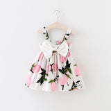 Summer Infant Baby Girls Floral Fruit Bow Dress Lemon Print Bowknot Sleeveless Clothes Baby Girl Dress 0-3Y
