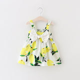 Summer Infant Baby Girls Floral Fruit Bow Dress Lemon Print Bowknot Sleeveless Sundress Clothes Baby Girl Dress 0-3Y