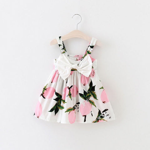 Summer Infant Baby Girls Floral Fruit Bow Dress Lemon Print Bowknot Sleeveless Sundress Clothes Baby Girl Dress 0-3Y