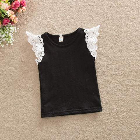 Summer Infant Kids Cotton T-Shirt Baby Girls Princess Lace Sleeve Tops
