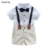 Summer style baby boy clothing set  born infant clothing 2pcs short sleeve t-shirt + suspenders gentleman suit