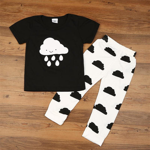 Hot Sale Baby Girl Boy Clothes Spring Newborn Baby's Sets T shirts+Pants 2pcs Clouds Rain Newborn Baby Girl Clothes
