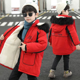 Teen Boy Winter Coat Children Plus Velvet Warm Jacket Boys Middle Long Jacket Winter Hooded Thick Clothes 5 7 9 11 13 Y