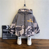 Teen Windproof Thicken Cotton Boy Winter Jacket Coat Clothes Plus Velvet Zipper Clothing Patchwork Jackets Warm Printed Hooded