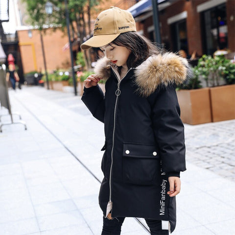 Teen Young Girls Warm Boutique Coat Winter Parkas Outerwear Teenage Outfit Children Kids Fur Hooded Jacket 5 6 8 10 12 13 Years