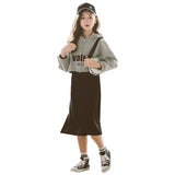 Teenage Girls Two Piece Set Autumn 2023 Children Mini Sweatshirt and Dress Set Casual Kids Girls Clothes Set, #8963