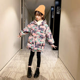Teens Girls Fashionable Print Winter Cotton Long Overcoat Baby Thicken Jacket Warm Children Outfits Kids Clothes For 4-13Yrs
