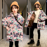 Teens Girls Fashionable Print Winter Cotton Long Overcoat Baby Thicken Jacket Warm Children Outfits Kids Clothes For 4-13Yrs