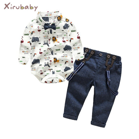 Baby Boy Clothing Set Newborn Baby Boys Gentleman Clothes Infant Long Sleeve Shirt+Overalls 2PCS Bebes Outfits Set