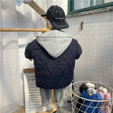 The Korean version of the children's winter holiday two hooded thin hoodie patchwork long cotton jacket