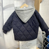 The Korean version of the children's winter holiday two hooded thin hoodie patchwork long cotton jacket
