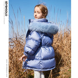 The Korean version of children's coat with a big fur collar and bright face in   winter