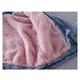 Thick Velvet Kids Winter Jean Coat Autumn Big Fur Collar Hooded Warm Parkas Mid-Long Girls Denim Jackets Outerwear