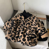 Toddler Girls Long Sleeve Casual Fleece Cute Leopard Winter and Autumn Cotton Cardigan Jacket Children Warm Coat Clothes