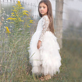 Toddler Kids Baby Girls Summer White Dresses Long Sleeve Party Prom Costume Girl Pageant Dancing Frocks Lace Tutu Layered Dress