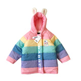 Tonytaobaby Winter Cute Rabbit Rainbow Strip Hooded 3D Rabbit Plush Cotton Coat  Girls Coats