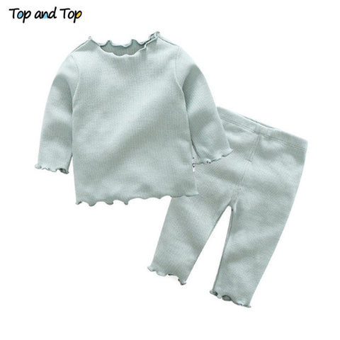 Top and Top Cute Organic Cotton 2Pcs/set Baby Girl Clothing Set Long Sleeve Tshirt+Trousers Casual Striped Baby Clothes