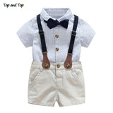 Summer Toddler Baby Boys Clothing Sets Short Sleeve Bow Tie Shirt+Suspenders Shorts Pants Formal Gentleman Suits