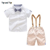 Summer Toddler Baby Boys Clothing Sets Short Sleeve Bow Tie Shirt+Suspenders Shorts Pants Formal Gentleman Suits