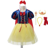 Little Girls Princess Snow White Dress up Costume Children Puff Sleeve Prom Cosplay Fancy Dress with Cape and Headband