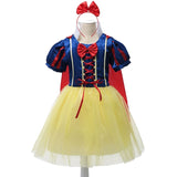 Little Girls Princess Snow White Dress up Costume Children Puff Sleeve Prom Cosplay Fancy Dress with Cape and Headband
