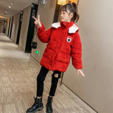 Vintage Style Kids Reversible Winter Coat Girls Jacket With Big Fur Hoodies Collar Baby Warm Outerwear For 4 5 7 9 11 13 Years