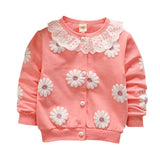 Candy Colors Button Coats Lovely Lace Baby Girls Flowers Sweatshirts Warm Toddler Children Clothing Jacket Hoodies