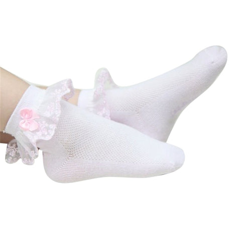 New Girls Summer Cotton Cutout Cotton Socks Princess Lace Bow Temperament Baby Socks White S,M,L 3-12 T