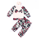 Newborn Baby Girls Clothes Set 3PCS Cute Bowknot T-shirt Tops+Camouflage Pants+Headband Girl Military Style Clothing
