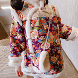 WLG Girls Parkas Kids Clothes Winter Chinese Style Floral Pattern Velvet Thick Parkas Baby Girl Warm Cute Outerwear for 1-4T