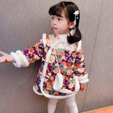WLG Girls Parkas Kids Clothes Winter Chinese Style Floral Pattern Velvet Thick Parkas Baby Girl Warm Cute Outerwear for 1-4T