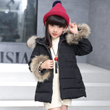 Warm 100% Down Jacket Fur Collar Baby Girl Winter Hooded Jacket Children Outerwear Windproof Teenage Girls Coats For 4-13 Years