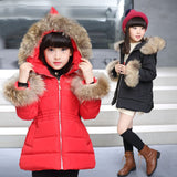 Warm 100% Down Jacket Fur Collar Baby Girl Winter Hooded Jacket Children Outerwear Windproof Teenage Girls Coats For 4-13 Years