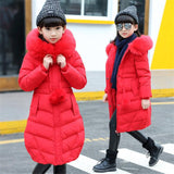 New 2018 Fashion Children Winter Jacket Girl Winter Co Kids Warm Thick Fur Coll Hooded Long Down Coats for Teenage