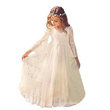 White Lace Dress Girls Flare Full Sleeve Girl Princess Dress Girl Wedding Dress Fancy Party Pageant Formal Dress