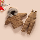 Winter 2 pcs Set jumpsuit for children baby girl down coat clothes warm fur collar Children's Clothing Infant snowsuit 0-3Years