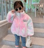Winter Baby Girl Clothes Leopard Faux Fur Hoodies Coat Warm Fluffy Cloak For Kids cute Rainbow colors Children's Outwear