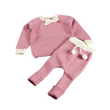 Winter Baby Girls Clothing Sets Fashion Newborn Baby Long Sleeve Knitted Bow Sweater +Leggings 2pc Set  Cute Pink Kids Clothes