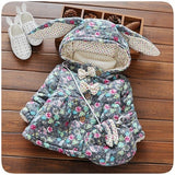Winter Baby Girls Floral Print Cute Rabbit Ear Hooded Princess Bow Jacket Coat Kids Thick Outerwear + Bag casaco roupas de bebe