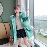 Winter Baby Girls Overcoats Hooded Ruffle Thicken Keeping Warm COTTON Coats Student Girls Long Jacket Children's Clothes