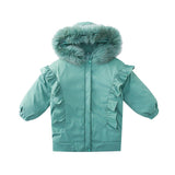 Winter Baby Girls Overcoats Hooded Ruffle Thicken Keeping Warm COTTON Coats Student Girls Long Jacket Children's Clothes
