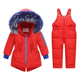 Winter Boy Down Jackets Coats Kids Baby Duck Down Outerwear Warm Children Clothing Set Ski Suit Parkas jacket + Suspender pants