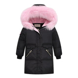 Winter Children Clothes Duck Down Jacket Girls Long Style Wind Proof Thick Fur Collar With Hooded Outerwear Kids Snow Overalls