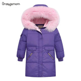 Winter Children Clothes Duck Down Jacket Girls Long Style Wind Proof Thick Fur Collar With Hooded Outerwear Kids Snow Overalls