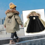 Winter Children Clothing Snow Parka Thickening Plus Velet Cotton-padded Warm Jackets for Girls Pocket Boy Coat Hooded