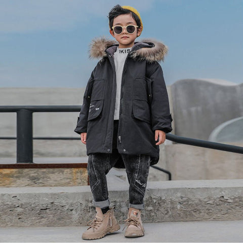 Winter Children Clothing Snow Parka Thickening Plus Velet Cotton-padded Warm Jackets for Girls Pocket Boy Coat Hooded